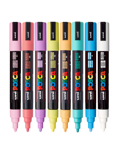 M1487,Marker UNI Posca PC-5M, varf rotund, 1.8-2.5mm, set 8 culori pastel