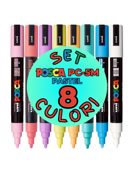 M1487,Marker UNI Posca PC-5M, varf rotund, 1.8-2.5mm, set 8 culori pastel