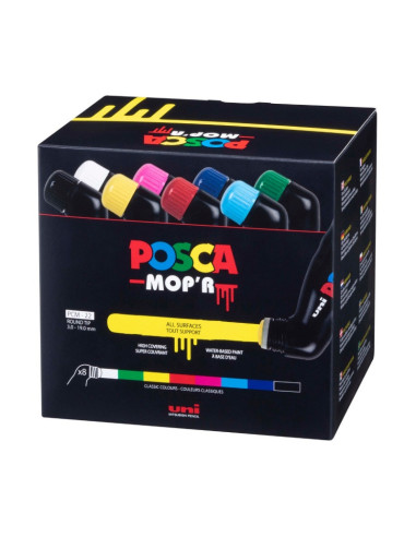 M1545,Marker UNI Posca Mop'r PCM22, varf rotund buretat, 3.0-19.0mm, set 8 culori