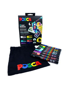 M1558,Set 8x Marker UNI Posca PC-5M, varf rotund, 1.8-2.5mm, cutie carton + saculet textil