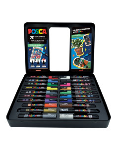 C4306,Set 20x Marker UNI Posca POP Colours, cutie metalica (6x PC-1M, 7x PC-3M, 7x PC-5M)
