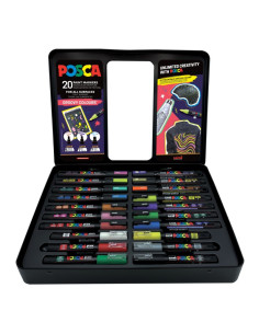 C4307,Set 20x Marker UNI Posca Groovy Colours, cutie metalica (6x PC-1M, 7x PC-3ML, 7x PC-5M)
