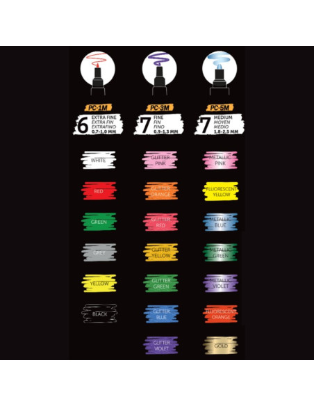 C4307,Set 20x Marker UNI Posca Groovy Colours, cutie metalica (6x PC-1M, 7x PC-3ML, 7x PC-5M)