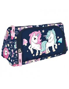 Penar etui cu 2 fermoare Derform PKJR14, Motiv unicorn