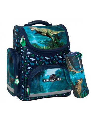 Set scoala DINO - Ghiozdan ergonomic + Penar etui, Derform