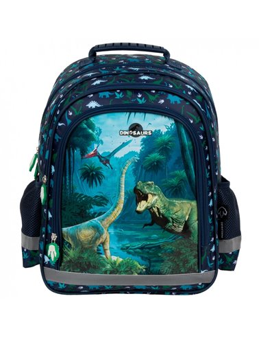 Set scoala DINOZAUR - Ghiozdan ergonomic + Penar etui + Sac incaltaminte, Derform