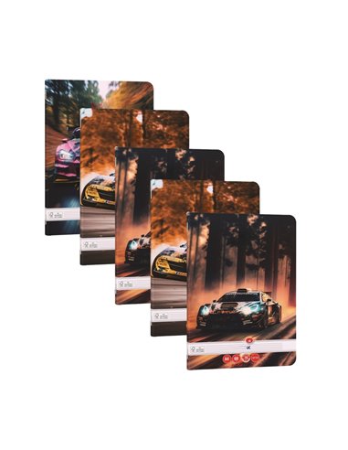 Set 5 x Caiet dictando Herlitz A4, 60 file, 70g/mp, colturi rotunjite, Motiv Race Cars