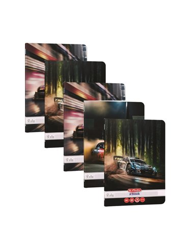 Set 5 x Caiet matematica Herlitz A4, 60 file, 70g/mp, colturi rotunjite, Motiv Race Cars