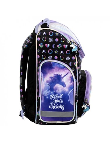 Set scoala UNICORN sclipici - Ghiozdan ergonomic + Penar etui, Derform