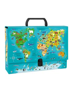 Mapa A4 cu maner Derform TRGMZ, Harta lumii cu animale