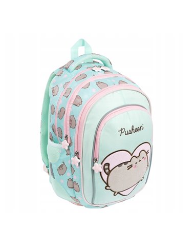 Ghiozdan scoala St.Majewski, 40X28X16 cm, Motiv Pusheen, Verde pastel