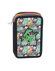 Penar neechipat cu 4 fermoare S-COOL SC3207, Motiv raptors, Rosu