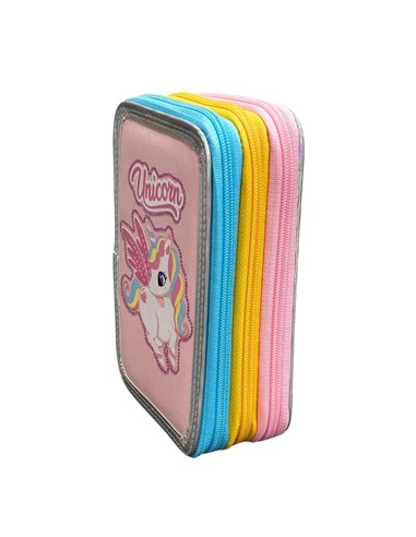 Penar neechipat cu 3 fermoare S-COOL SC3176, Motiv unicorn roz Penar neechipat cu 3 fermoare S-COOL SC3176, Motiv unicorn roz