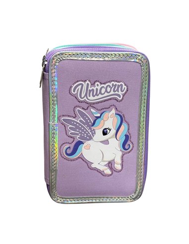 Penar neechipat cu 3 fermoare S-COOL SC3176, Motiv unicorn mov