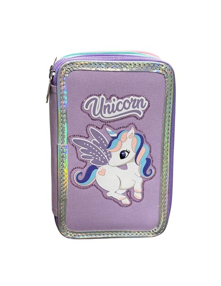 Penar neechipat cu 3 fermoare S-COOL SC3176, Motiv unicorn mov