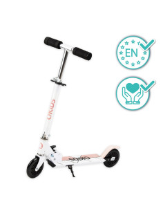 Trotineta copii, qkids, flo pink, rulmenti abec-9, roti poliuretan 85a, ghidon t-shape, platforma anti-derapanta, defender brake