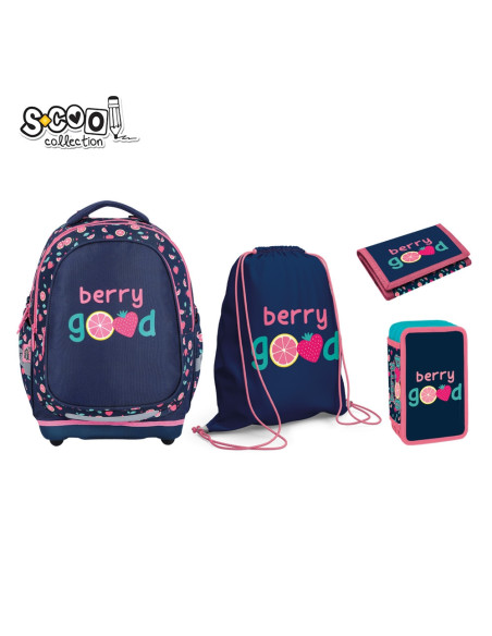 SC3209,Set Micul Scolar S-COOL SC3209: Ghiozdan, Penar echipat, Sac Sport, Portofel, Berry Good