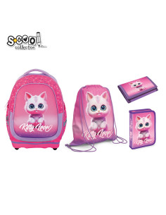 Set Micul Scolar: Ghiozdan, Penar echipat, Sac Sport, Portofel, Kitty Love - S-COOL 2