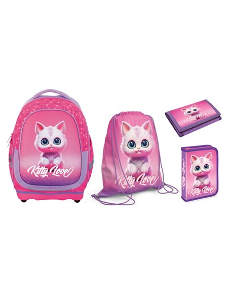 Set Micul Scolar: Ghiozdan, Penar echipat, Sac Sport, Portofel, Kitty Love - S-COOL Set Micul Scolar: Ghiozdan, Penar echipat, Sac Sport, Portofel, Kitty Love - S-COOL