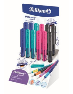 606905,Stilou pelikano junior, penita l, grip ergonomic, pentru stangaci, 1 patron mare albastru inclus, culori asortate roz/tur
