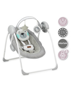 KC-BULE00015,Leagan pentru bebelusi, momi liss bear, gri/turcoaz, 5 viteze de balansare, cronometru, alimentare baterii, 8 melod