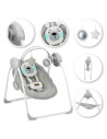 KC-BULE00015,Leagan pentru bebelusi, momi liss bear, gri/turcoaz, 5 viteze de balansare, cronometru, alimentare baterii, 8 melod