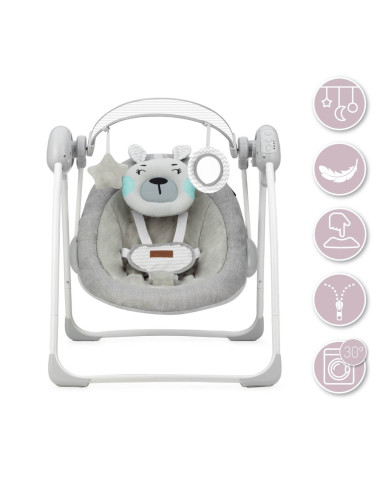 KC-BULE00015,Leagan pentru bebelusi, momi liss bear, gri/turcoaz, 5 viteze de balansare, cronometru, alimentare baterii, 8 melod