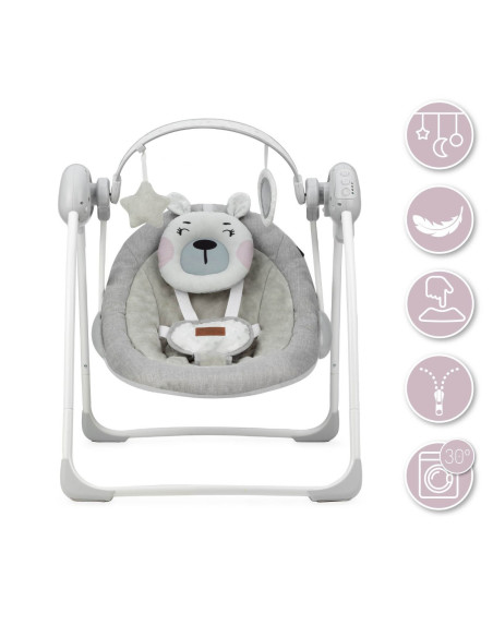 KC-BULE00014,Leagan pentru bebelusi, momi liss bear pink, 5 viteze de balansare, cronometru, alimentare baterii, 8 melodii, 2 ju
