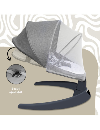 KC-AK275961,Leagan electric pentru bebelusi, cu spatar reglabil si senzor de miscare, appekids evoque - powder grey