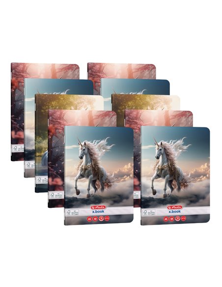 Set 10 x Caiet dictando Herlitz A5, 48 file, 70g/mp, colturi rotunjite, Motiv Unicorn