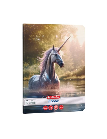 Set 10 x Caiet dictando Herlitz A5, 48 file, 70g/mp, colturi rotunjite, Motiv Unicorn