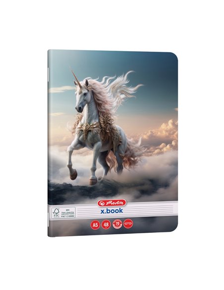 Set 10 x Caiet dictando Herlitz A5, 48 file, 70g/mp, colturi rotunjite, Motiv Unicorn