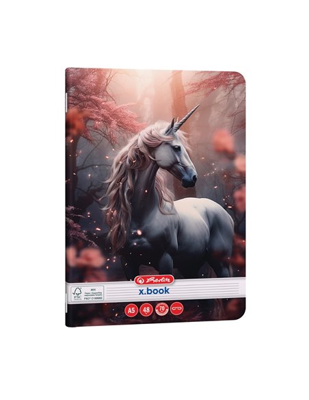 Set 10 x Caiet dictando Herlitz A5, 48 file, 70g/mp, colturi rotunjite, Motiv Unicorn