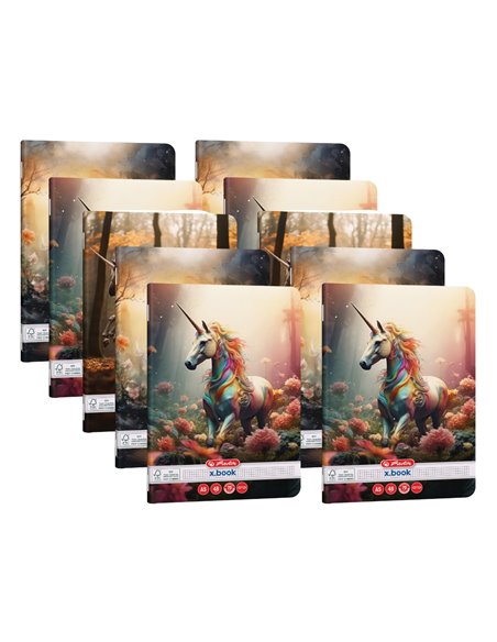 Set 10 x Caiet matematica Herlitz A5, 48 file, 70g/mp, colturi rotunjite, Motiv Unicorn