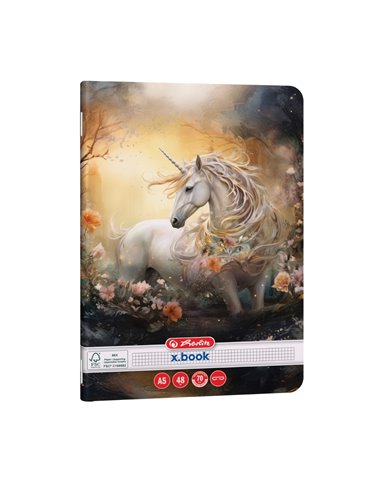 Set 10 x Caiet matematica Herlitz A5, 48 file, 70g/mp, colturi rotunjite, Motiv Unicorn