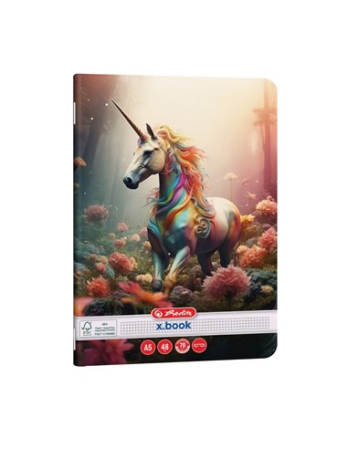 Set 10 x Caiet matematica Herlitz A5, 48 file, 70g/mp, colturi rotunjite, Motiv Unicorn