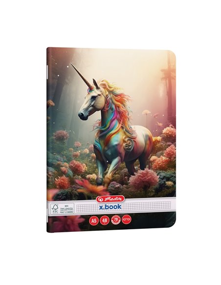 Set 10 x Caiet matematica Herlitz A5, 48 file, 70g/mp, colturi rotunjite, Motiv Unicorn