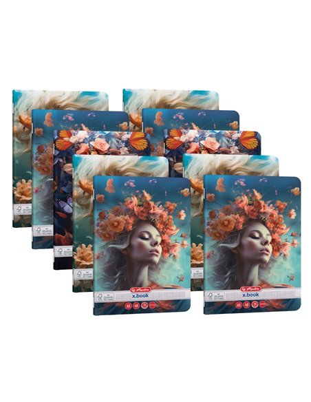 Set 10 x Caiet matematica Herlitz A5, 48 file, 70g/mp, colturi rotunjite, Motiv Beauty