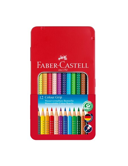 Creioane Colorate Grip 2001 in cutie metal Faber-Castell FC112413, 12 culori