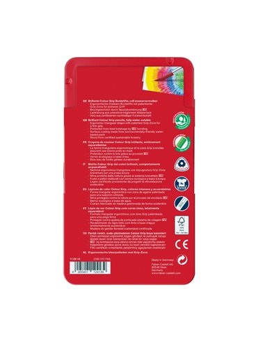 Creioane Colorate Grip 2001 in cutie metal Faber-Castell FC112413, 12 culori