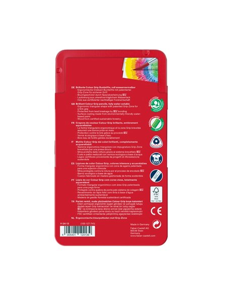 Creioane Colorate Grip 2001 in cutie metal Faber-Castell FC112413, 12 culori