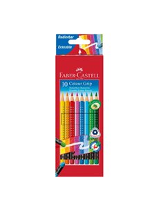 Creioane Colorate FABER-CASTELL FC116613, 10 Culori + Guma Grip 2001