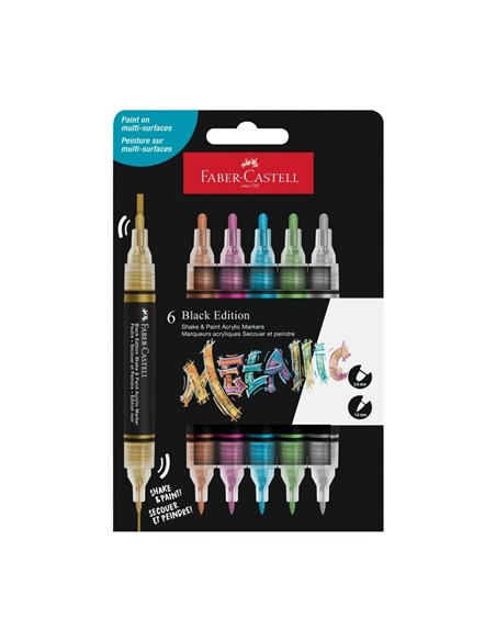 Set 6 markere acrilice shake&paint culori metalizate faber-castell