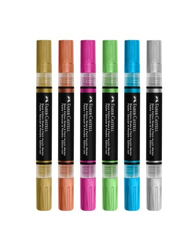Set 6 markere acrilice shake&paint culori metalizate faber-castell