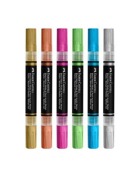 Set 6 markere acrilice shake&paint culori metalizate faber-castell