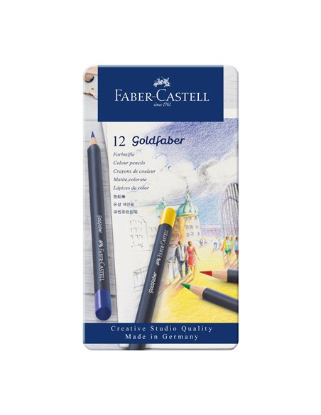 Creioane colorate 12 culori goldfaber cutie metal faber-castell