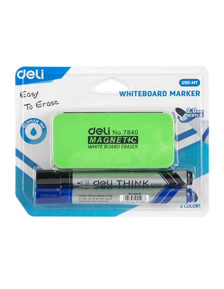 Kit Whiiteboard, burete si 2 markere Deli 