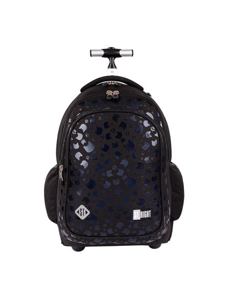 Ghiozdan tip troller St.Majewski St.Right Black Cats TB-01/664557, 44 cm, 4 compartimente, Negru