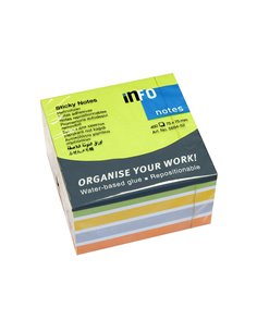 Bloc notite adezive Info Notes, 75 x 75 mm, 450 file, Mov-Portocaliu-Galben-Alb