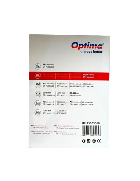 Folie laminare Optima, A3 (303 x 426 mm), 80 microni, 100 folii/top